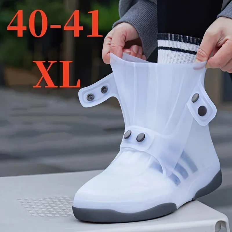1set Two Tone Shoe Covers Waterproof Overshoes Washable Anti Skid With Button.