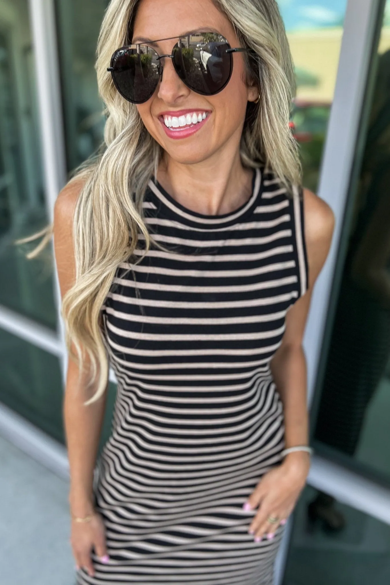 Always a Classic Striped Midi Dress Black