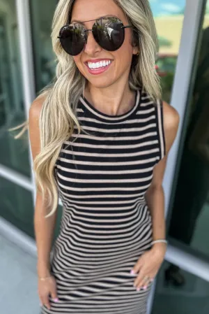 Always a Classic Striped Midi Dress Black