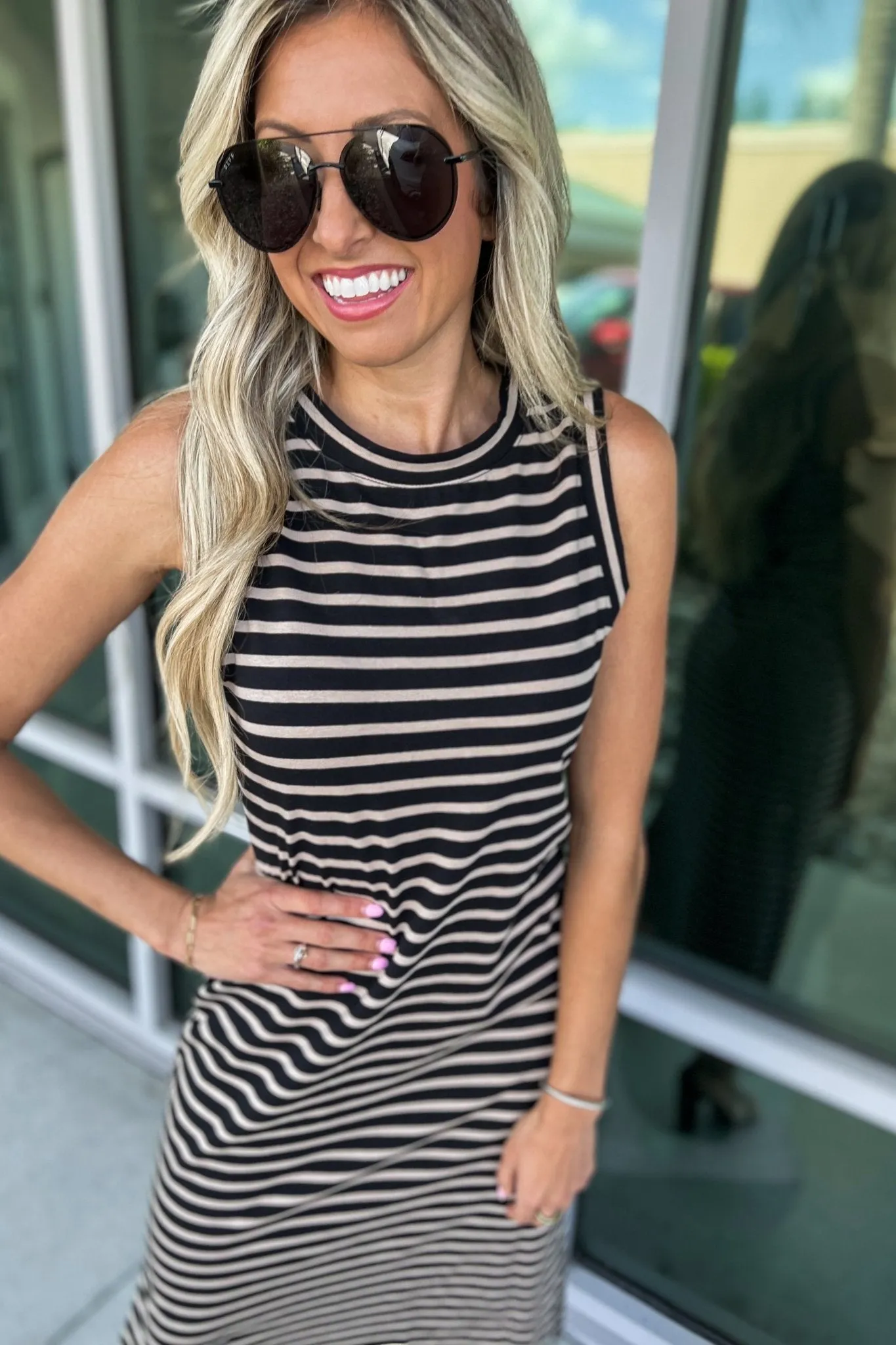 Always a Classic Striped Midi Dress Black