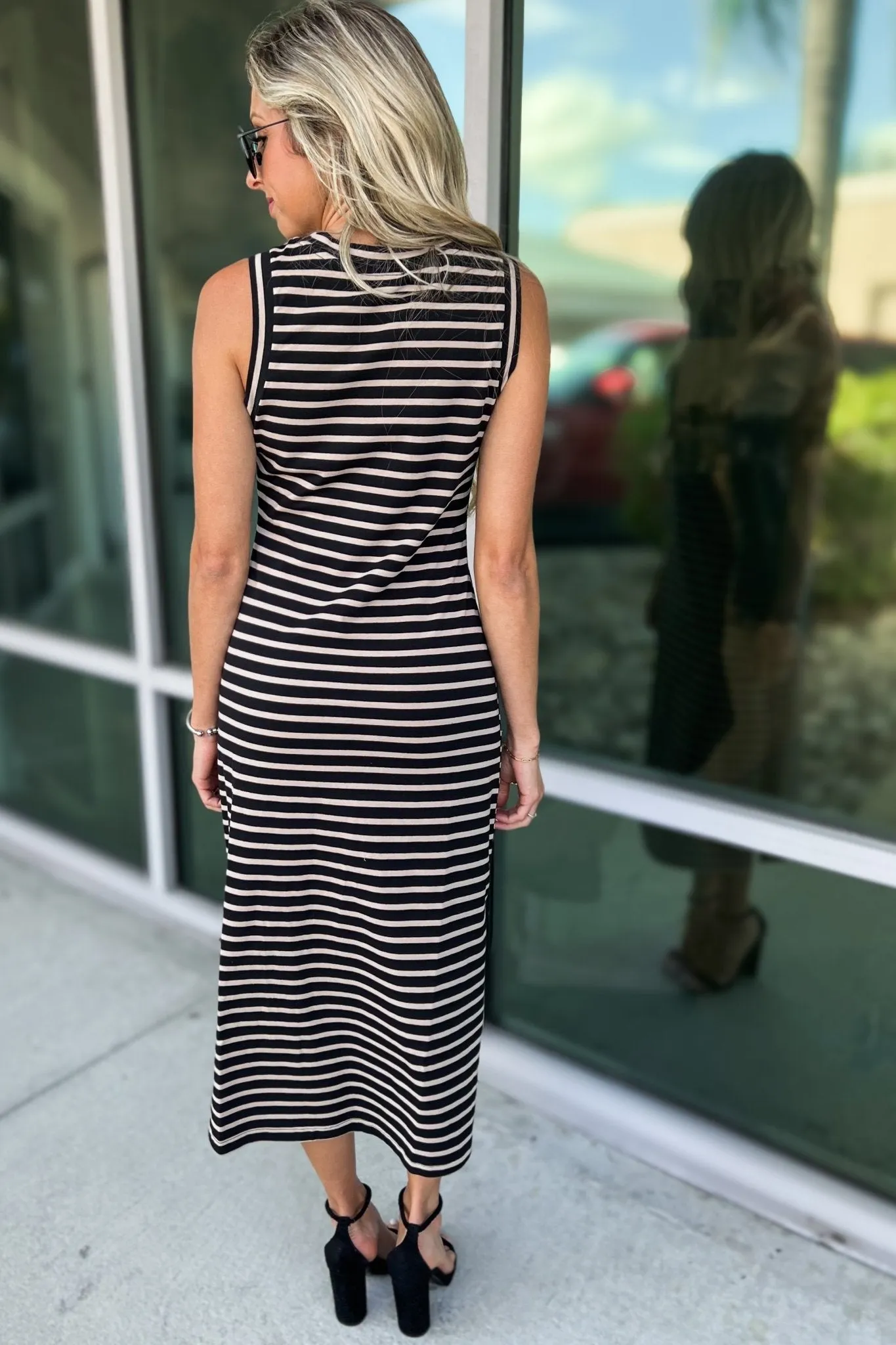 Always a Classic Striped Midi Dress Black