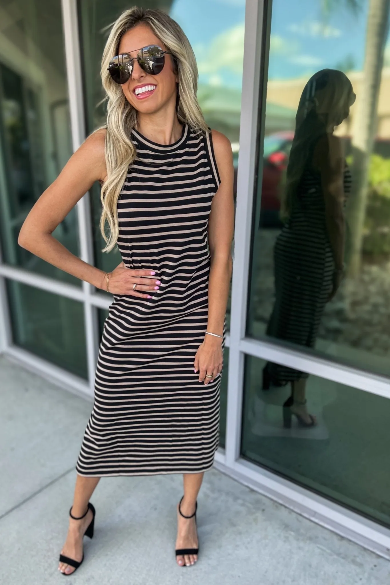Always a Classic Striped Midi Dress Black