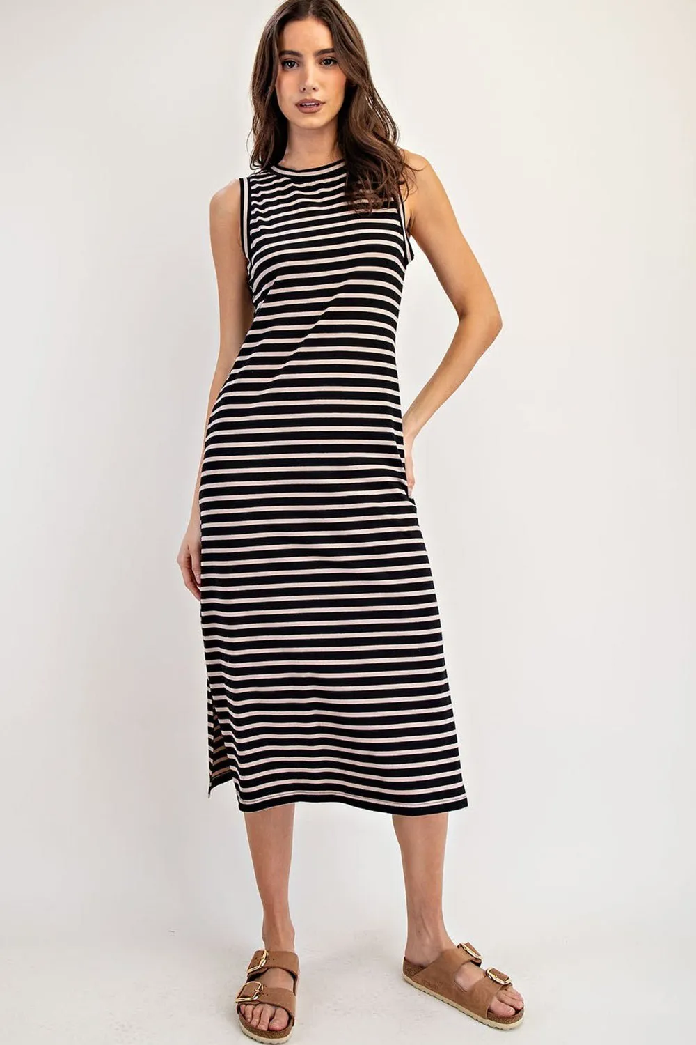 Always a Classic Striped Midi Dress Black
