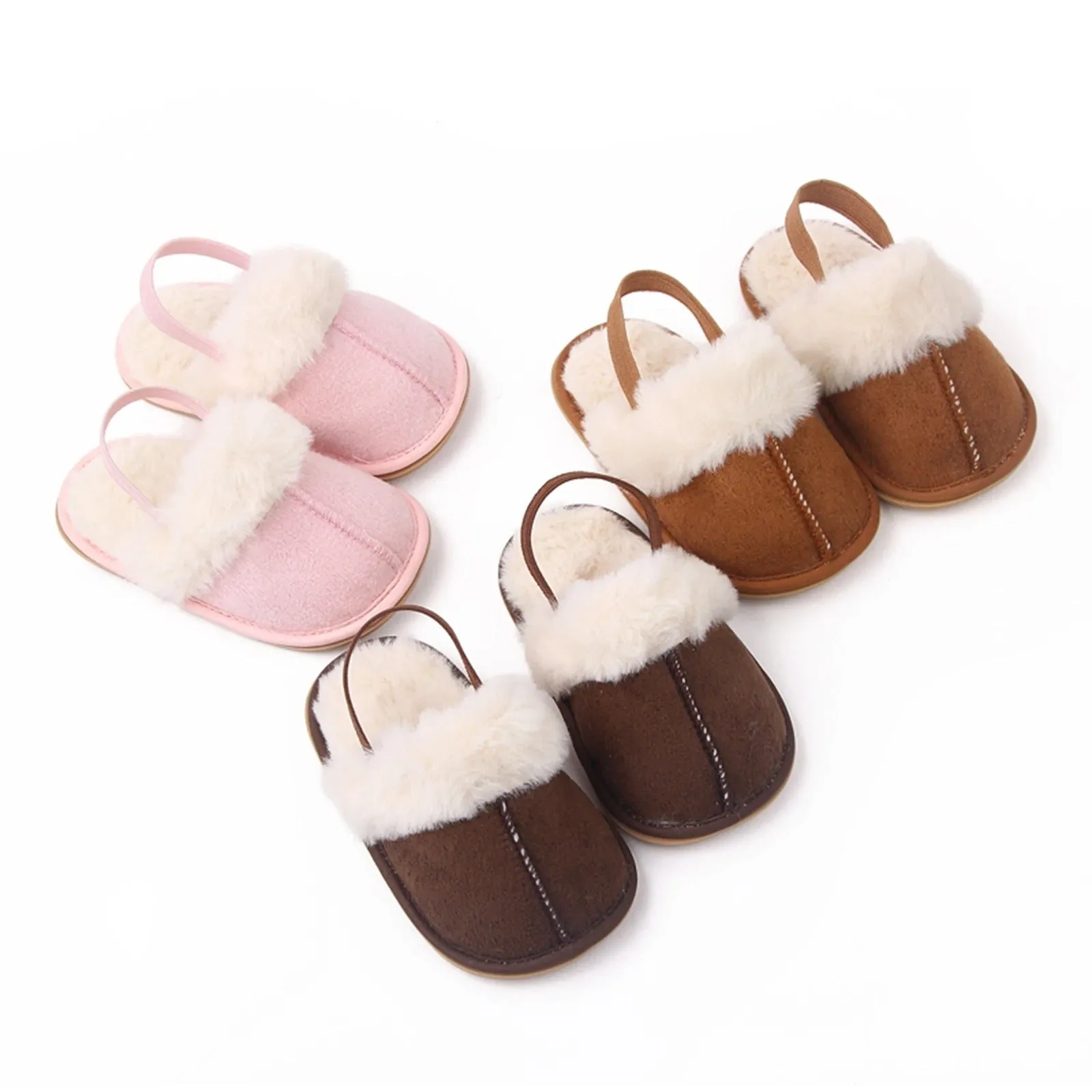 Baby Faux Suede Fur Slippers - Brown