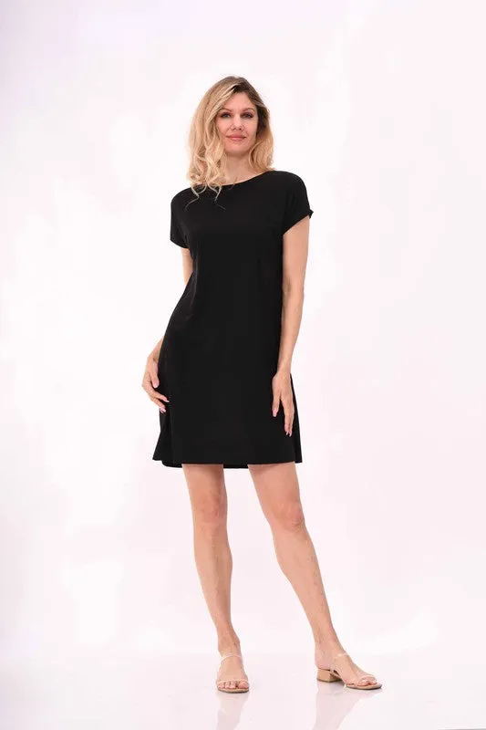 Black Cap Sleeve Shift Dress