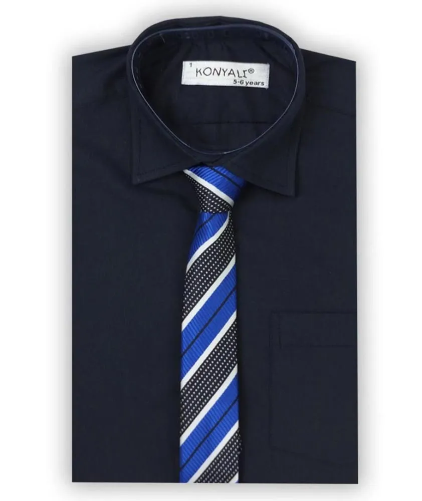 Boys Classic Collar Shirt & Tie Set - Navy Blue