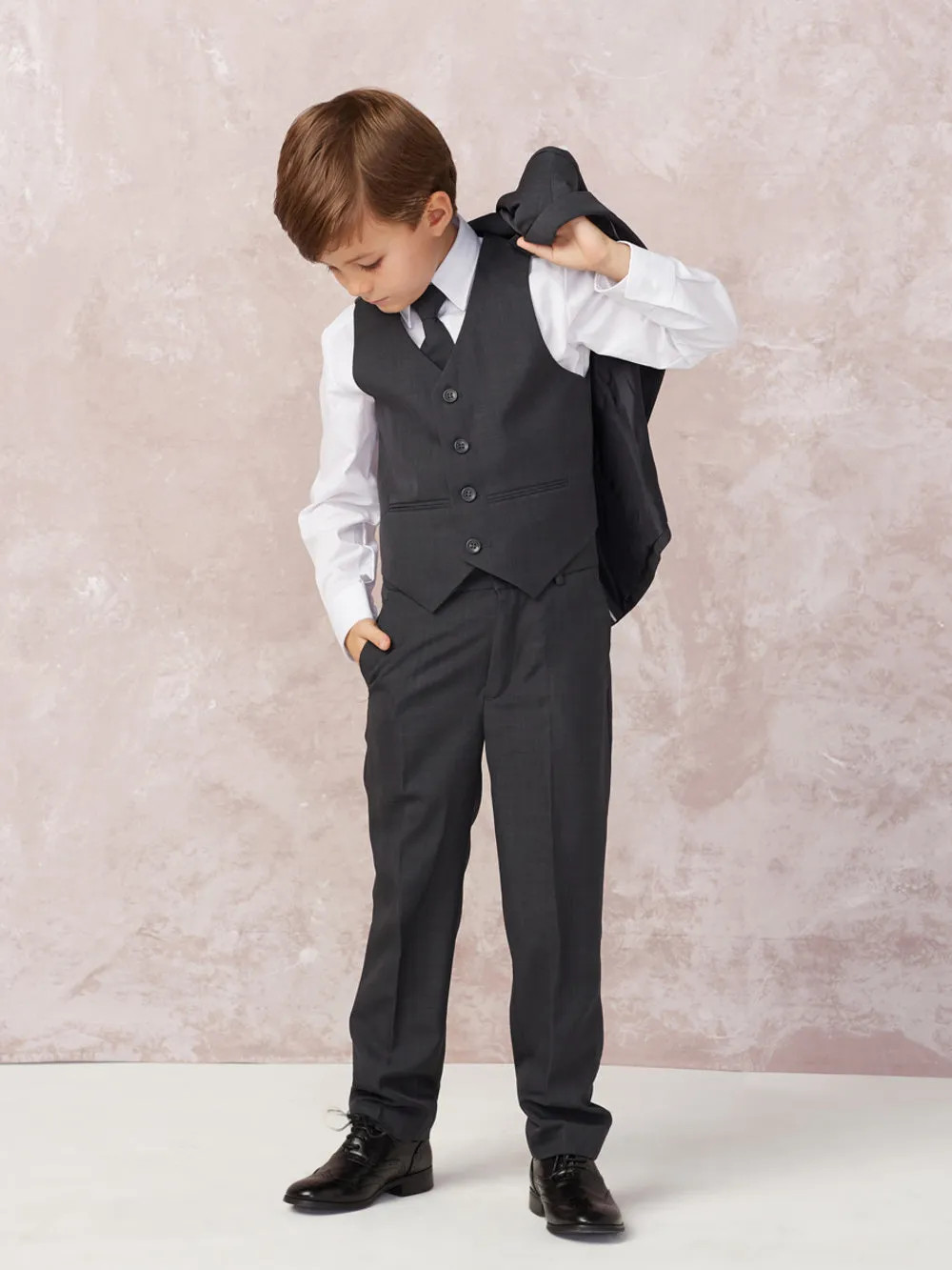 Boy's Slim Fit Single Breasted 5 Pieces Suit  Ring Bearer, Communion