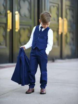 Boy's Slim Fit Single Breasted 5 Pieces Suit  Ring Bearer, Communion