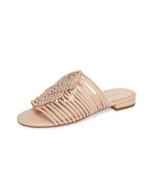 Cecelia New York  Darleen Slide Sandal Nude/Gold Stone Slip On Caged Mule Flats