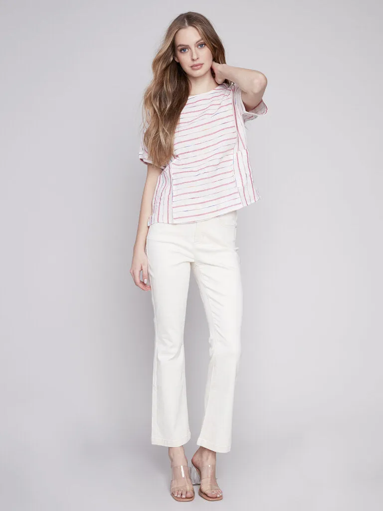Charlie B Cotton Linen Blend Dolman Top - Punch