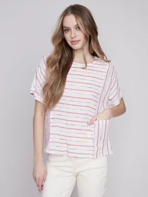 Charlie B Cotton Linen Blend Dolman Top - Punch