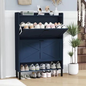 classic Shoe Storage Cabinet with 2 Flip Drawers for Entryway, Farmhouse Wood Shoe Cabinet, Freestanding Narrow Shoe Rack Organizer with Metal Legs for Hallway Living Room (Rustic Brown)