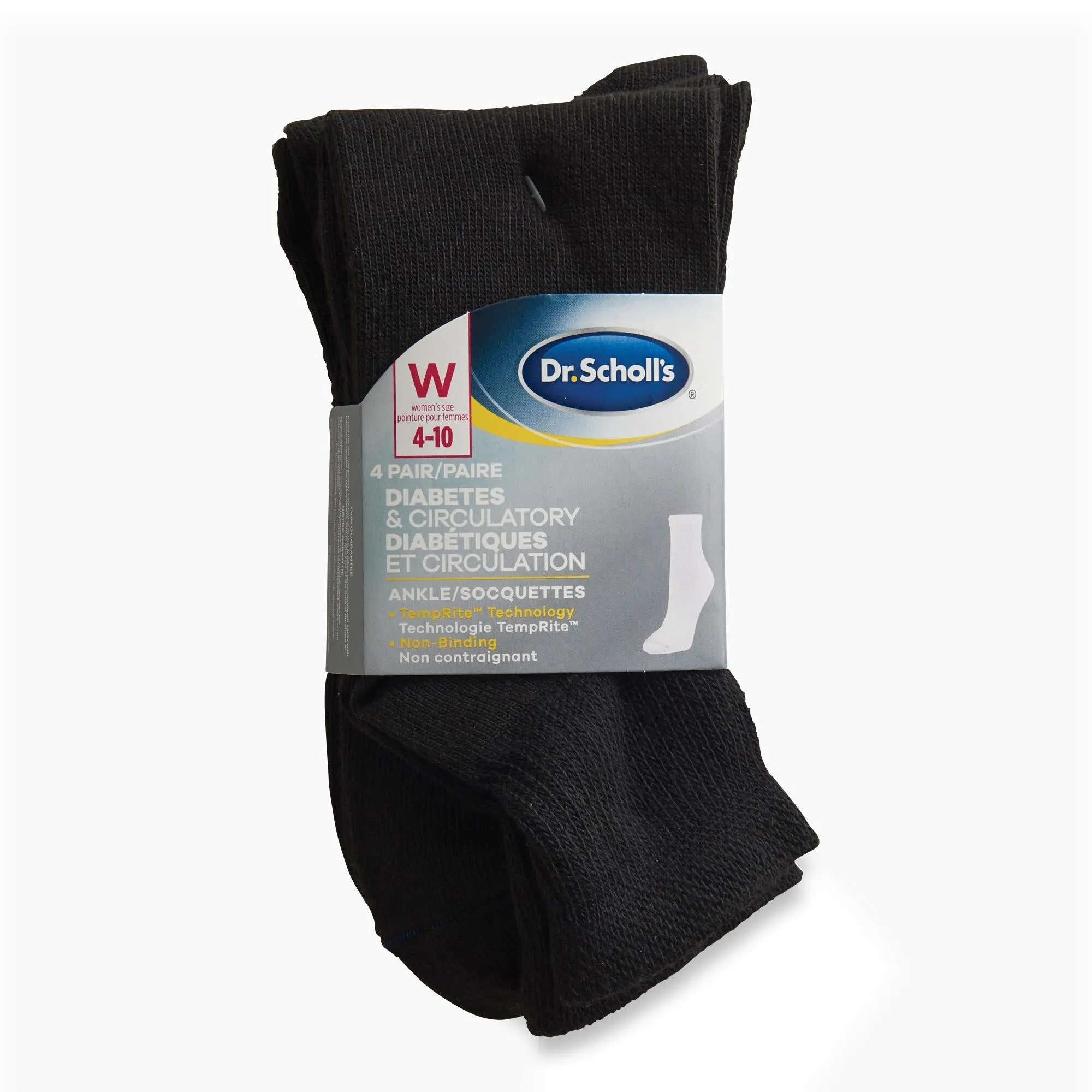 Dr. Scholl's Women's Diabetic and Circulatory Seamless Ankle Socks, 9 to 11, 4-Pack