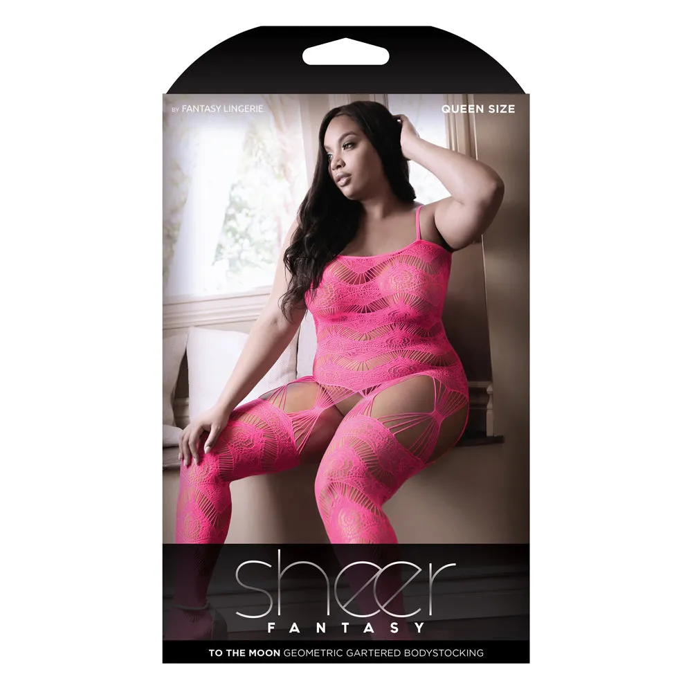 Fantasy Lingerie To The Moon Geometric Gartered Bodystocking - Curvy