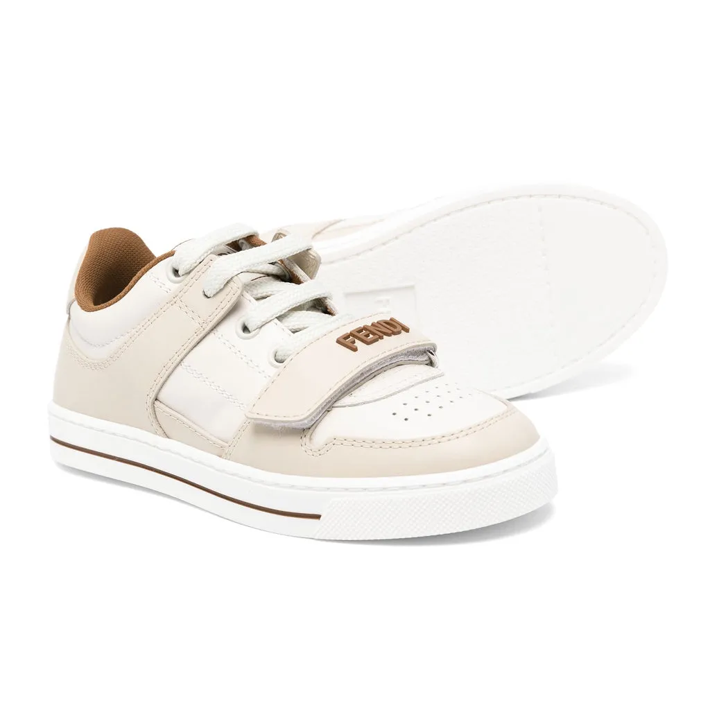 Fendi Kids Logo Calfskin Sneakers
