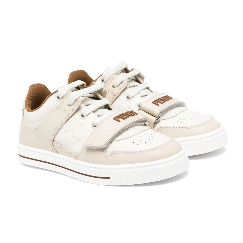 Fendi Kids Logo Calfskin Sneakers