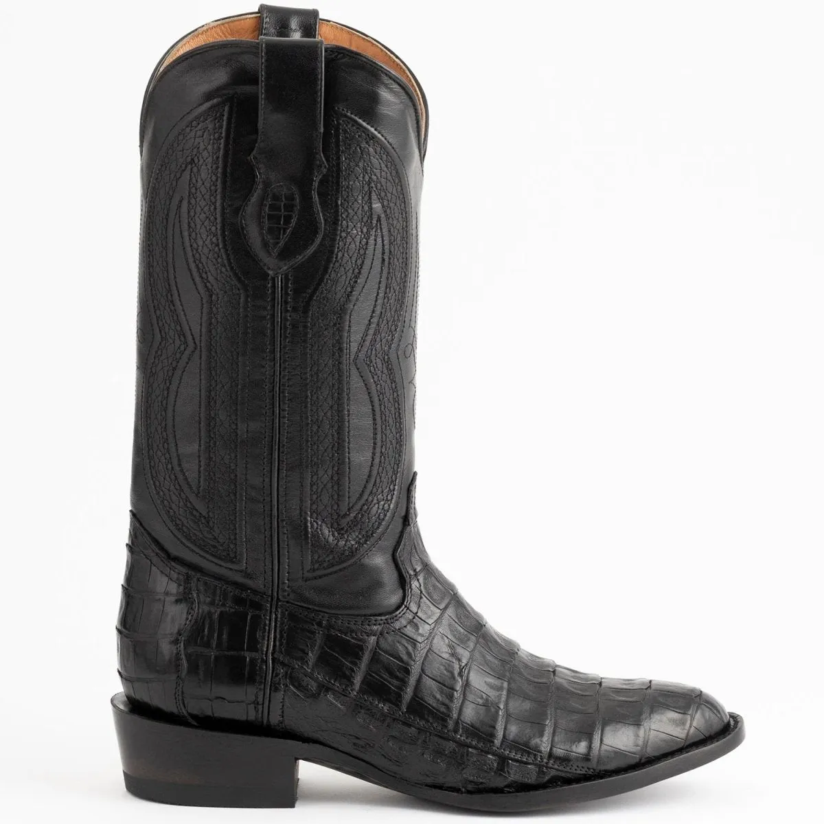 Ferrini Men's Dakota Belly Caiman Western Boots - Round Toe Handcrafted Black 1241104