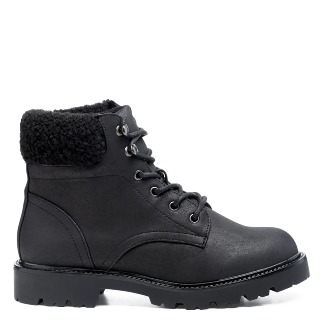 Fur Collared Biker Boots in Black