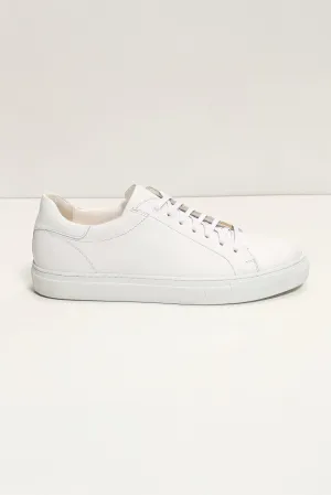 Genuine Leather Court Sneakers - White