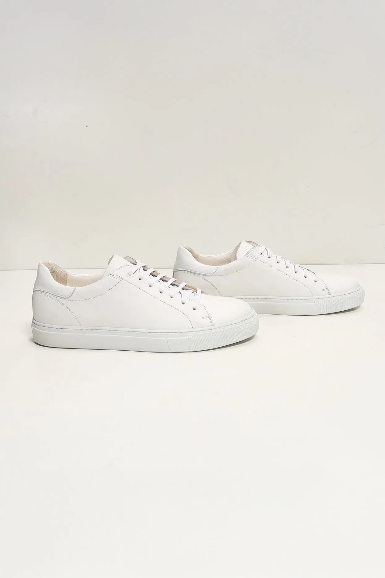 Genuine Leather Court Sneakers - White