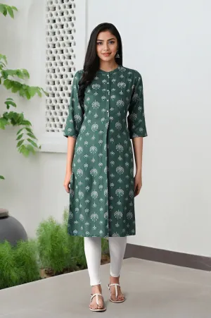 Green Printed Straight kurta