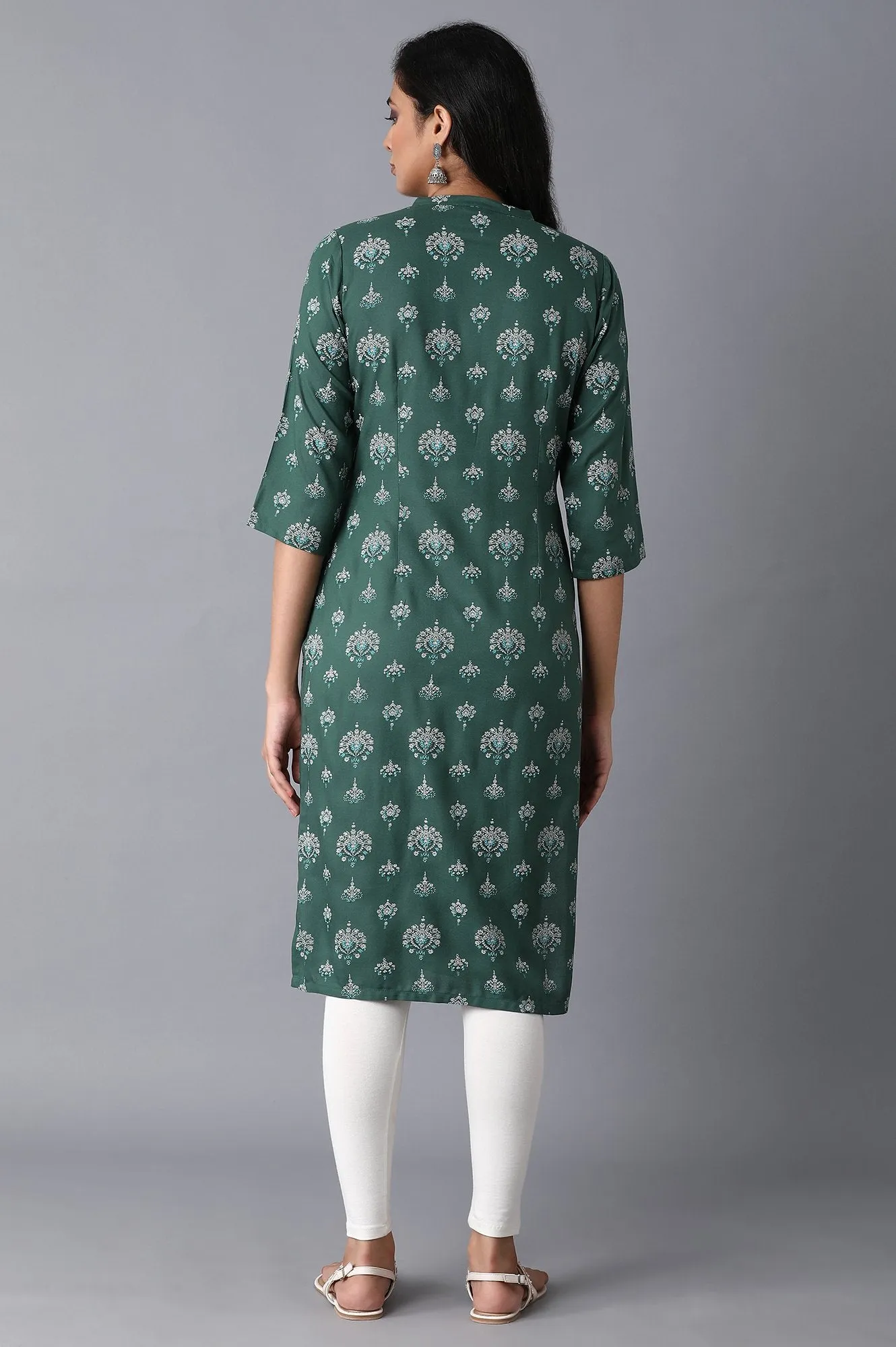Green Printed Straight kurta
