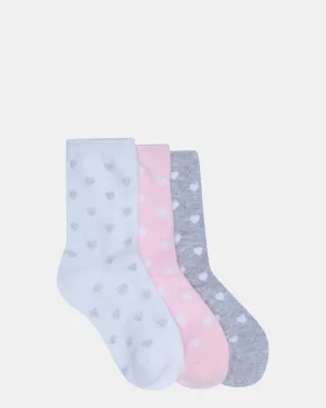 Hearts Crew 3 Pack Grey/White/Pink