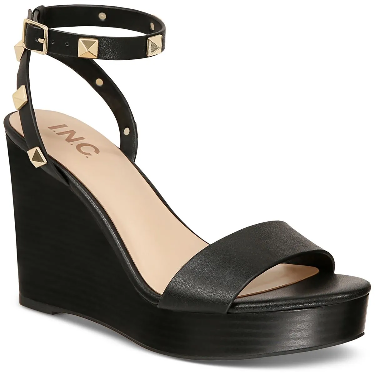 INC Womens Maverickp Faux Leather Ankle Strap Wedge Sandals