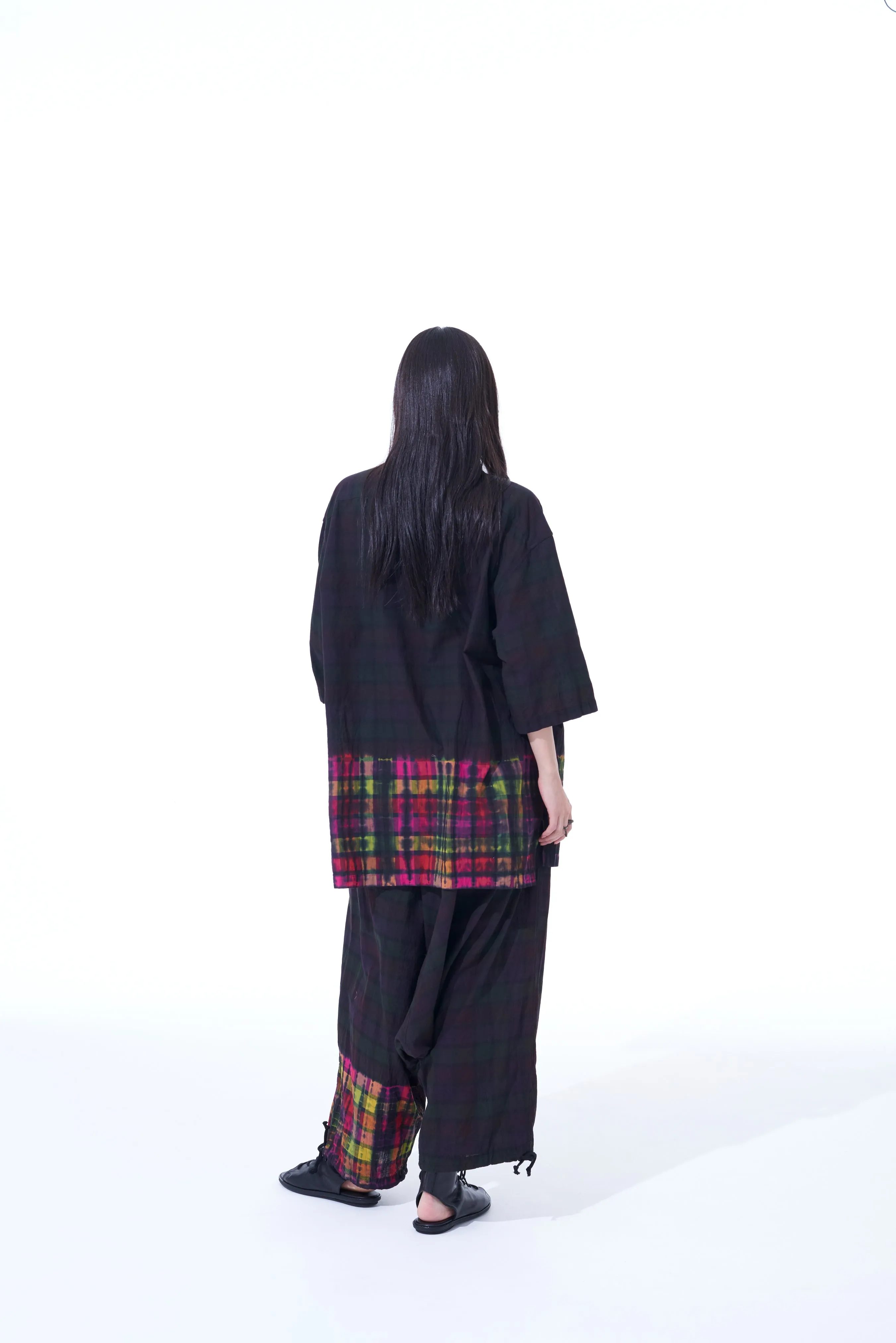 INDIAN MADRAS CHECK TIE-DIE HALF-SLEEVE BIG SHIRT WITH FLAP POCKETS