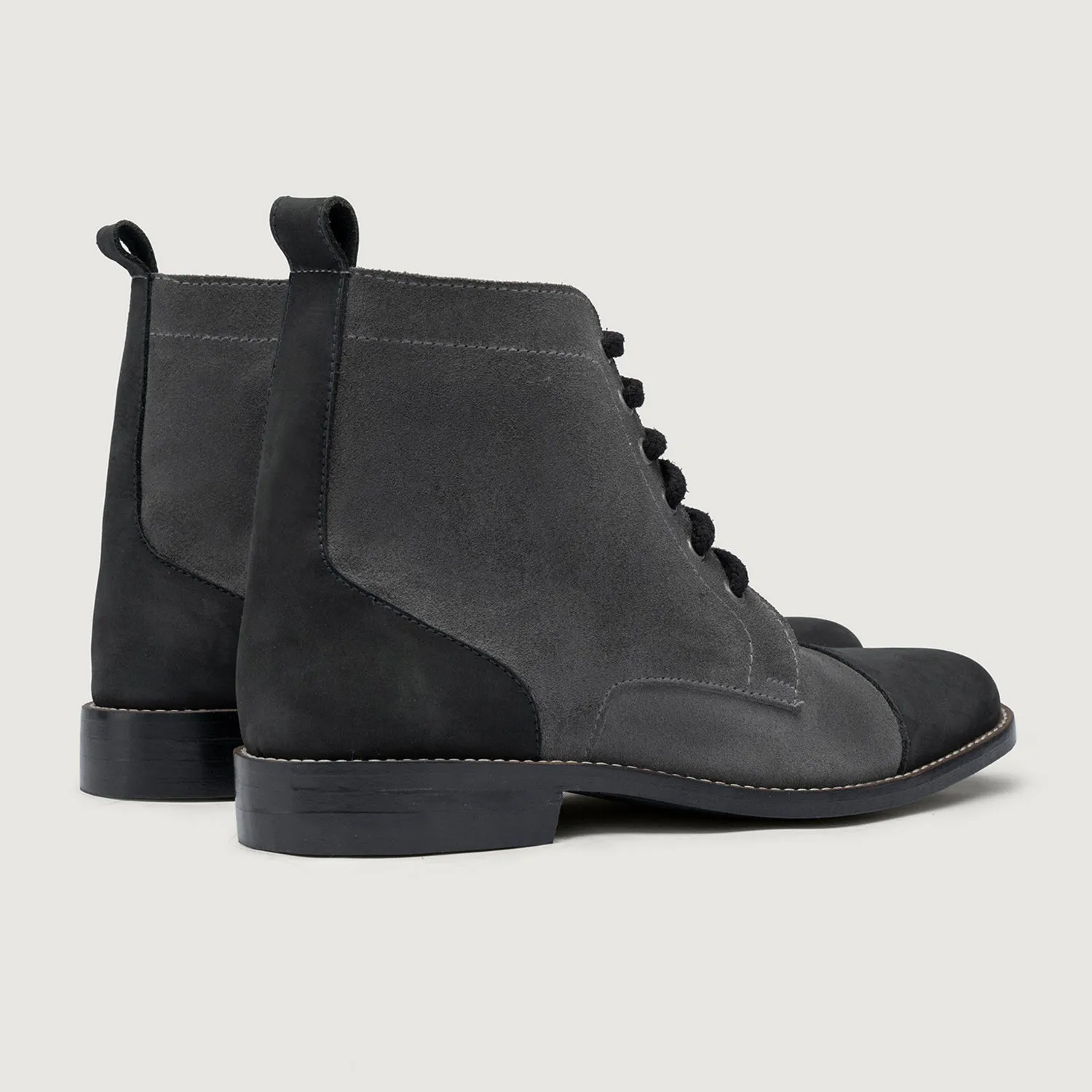 Knight Derby Grey & Black Leather Boots - StudGuard