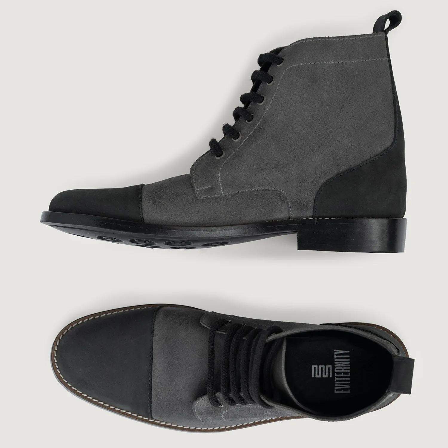 Knight Derby Grey & Black Leather Boots - StudGuard