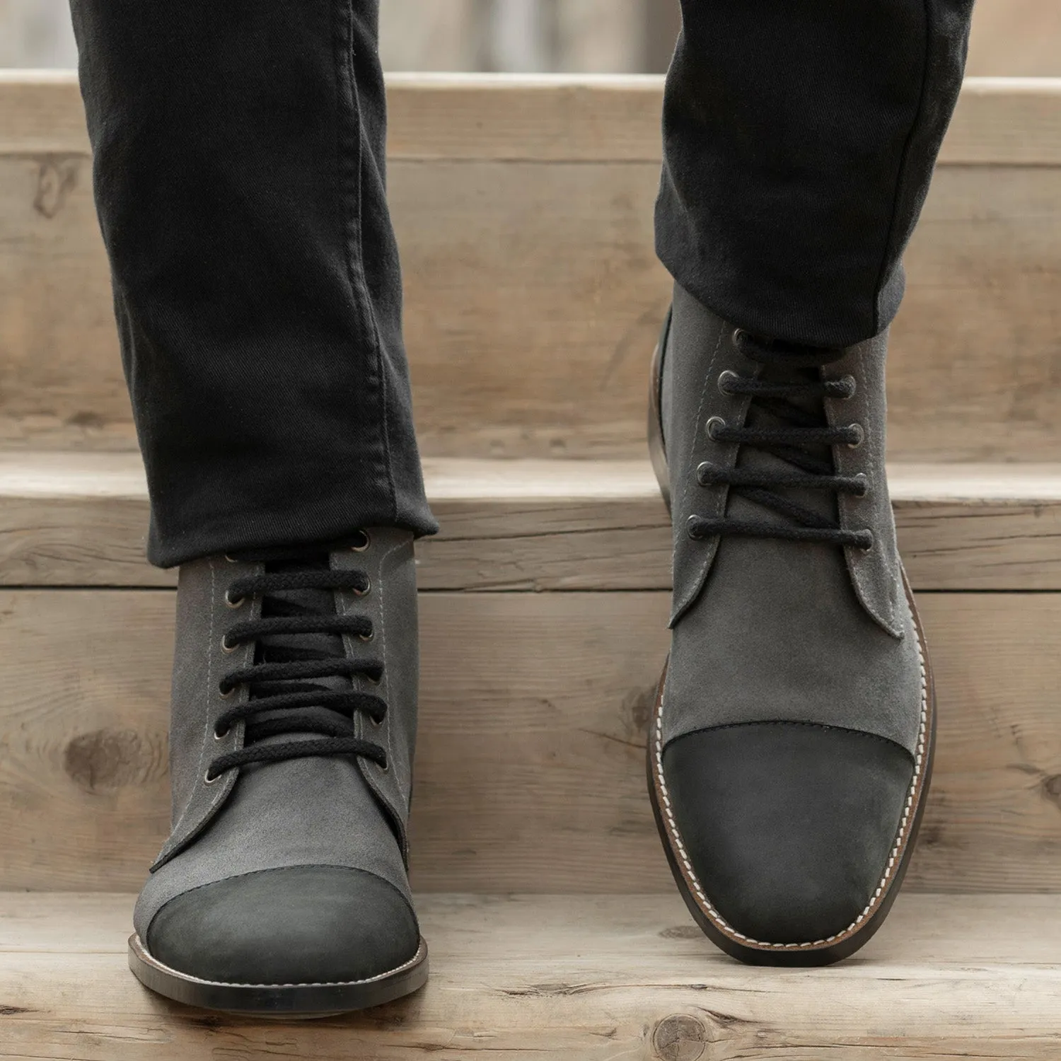 Knight Derby Grey & Black Leather Boots - StudGuard
