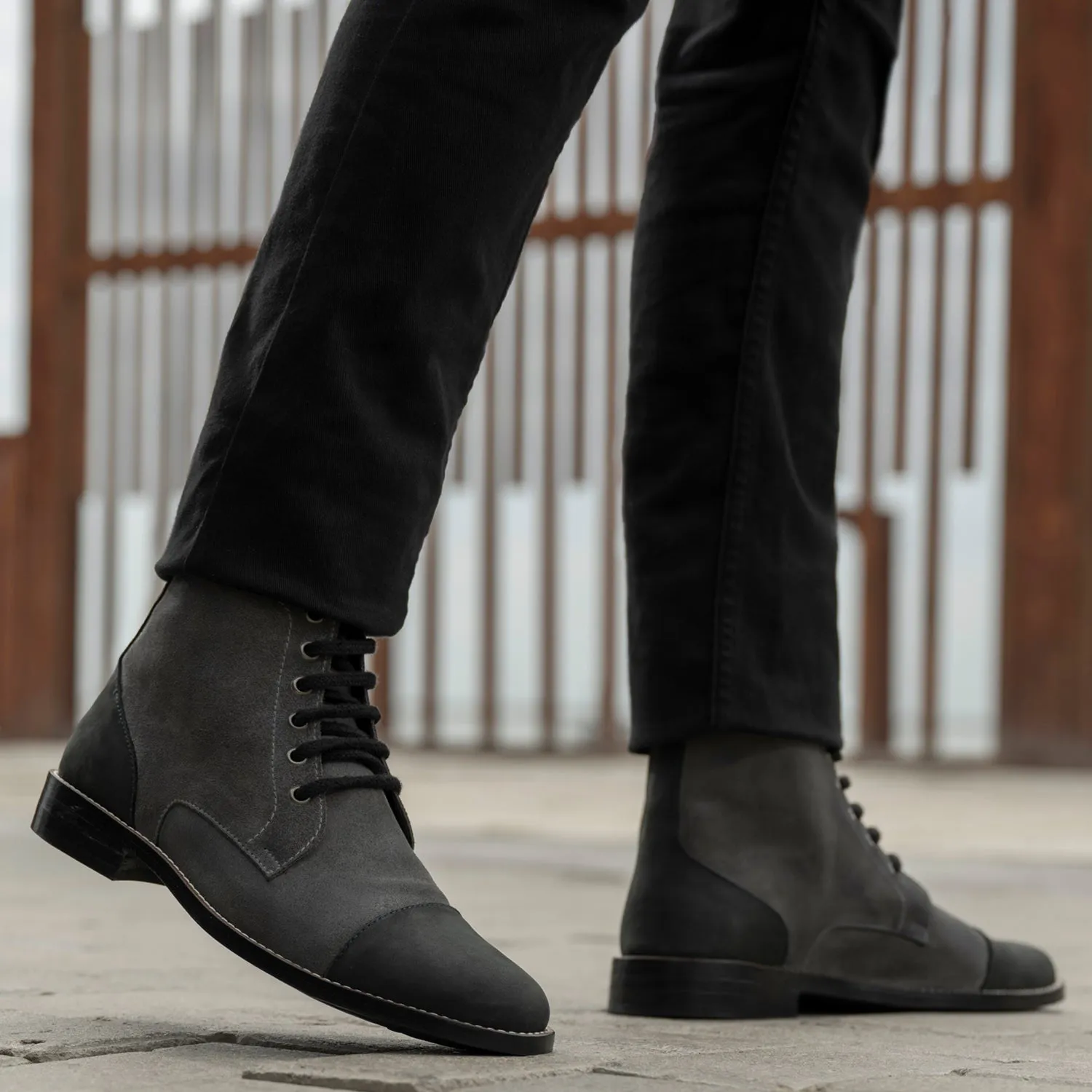Knight Derby Grey & Black Leather Boots - StudGuard