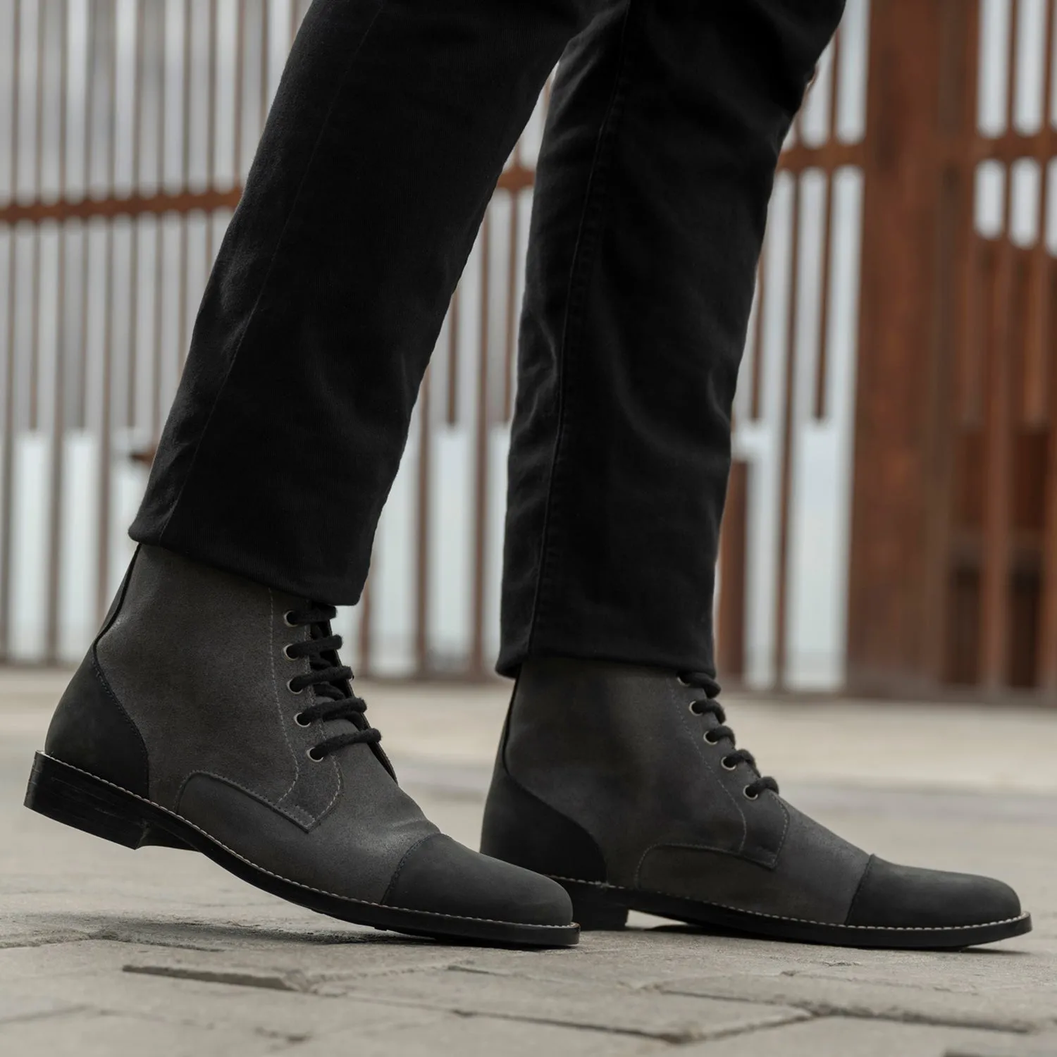 Knight Derby Grey & Black Leather Boots - StudGuard