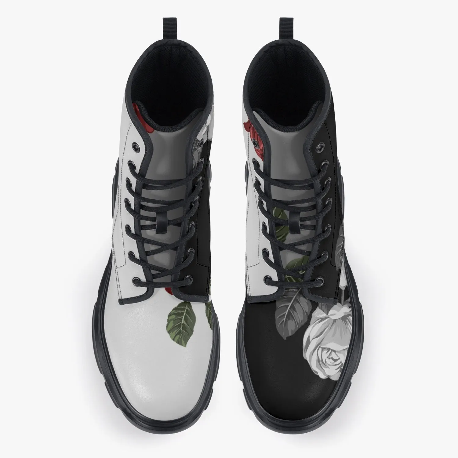 Light Versus Dark Roses Casual Leather Chunky Boots