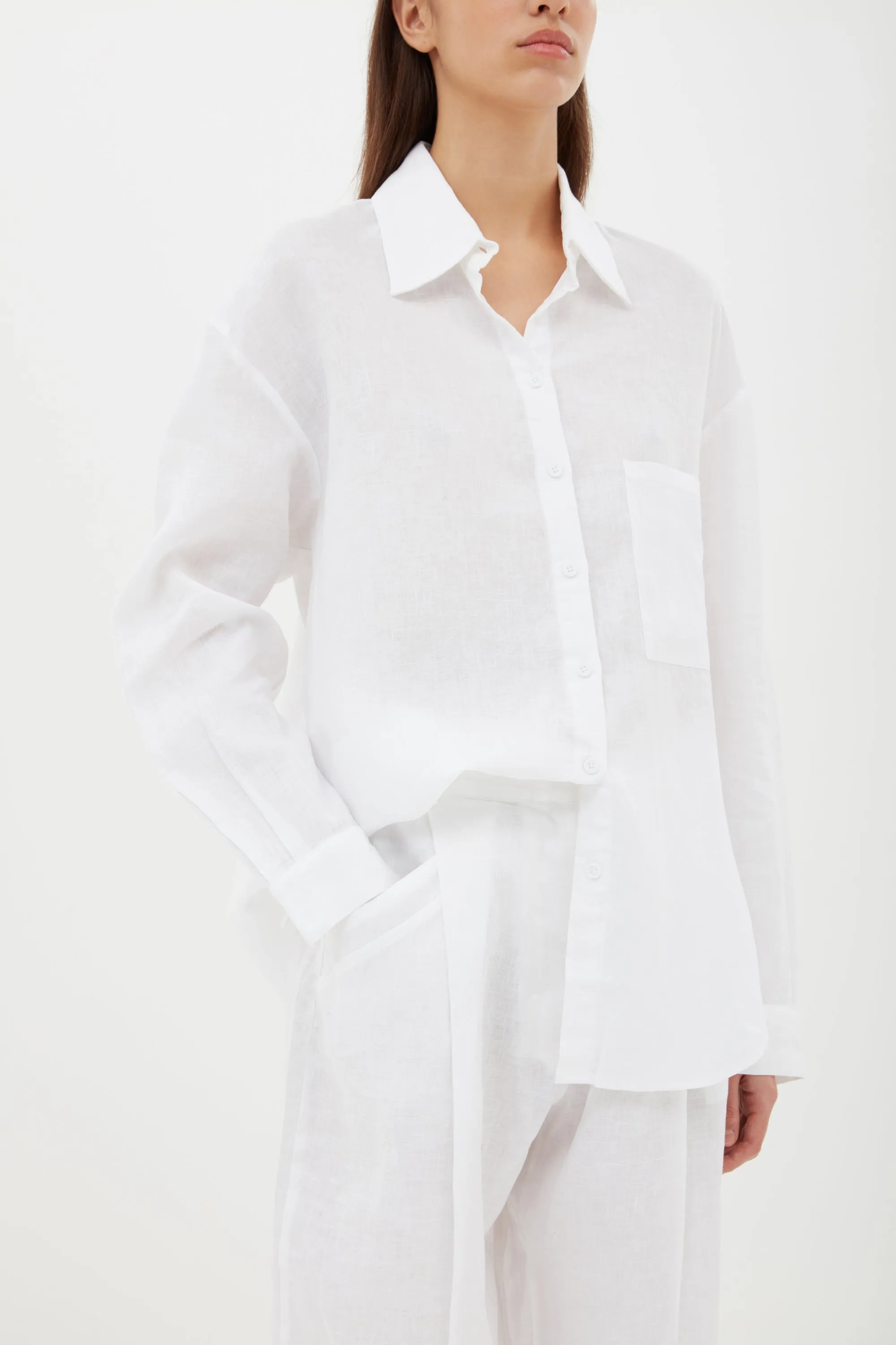 Linen High-Rise Trouser in White