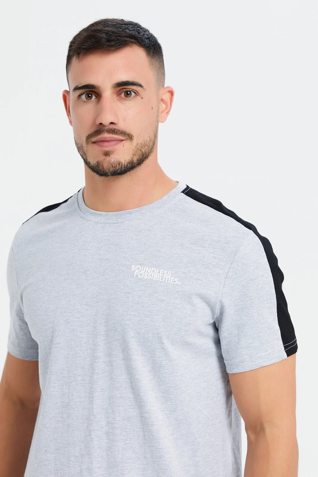 Men Grey Back Print Active T-Shirt
