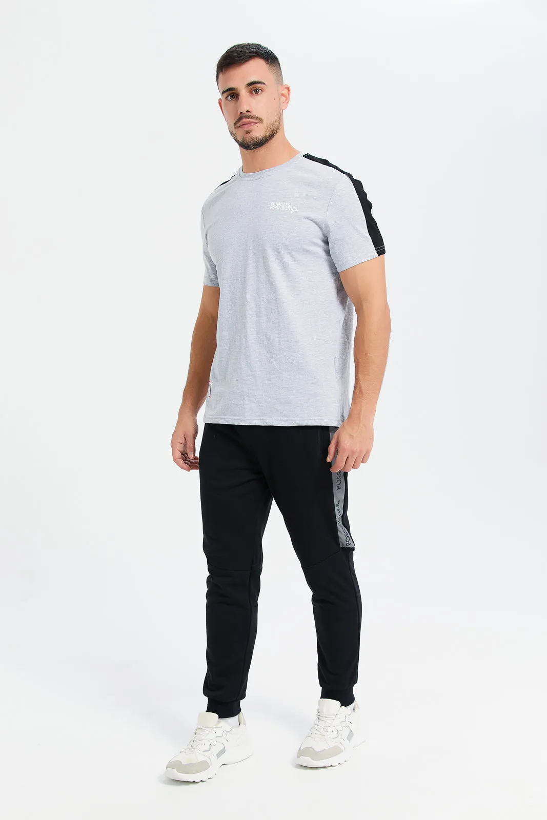 Men Grey Back Print Active T-Shirt