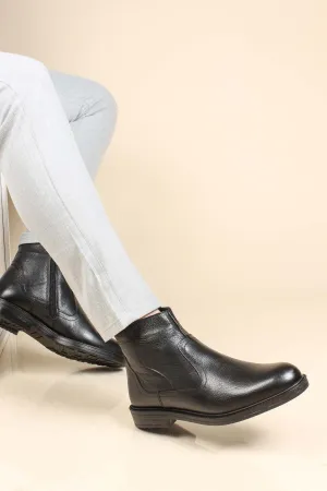 Men's Black Leather Ankle Boots with Side Zipper - Wessi