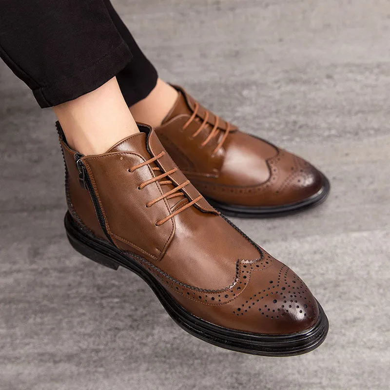 Men's Lace-Up Carved Wingtip Brogue Boots