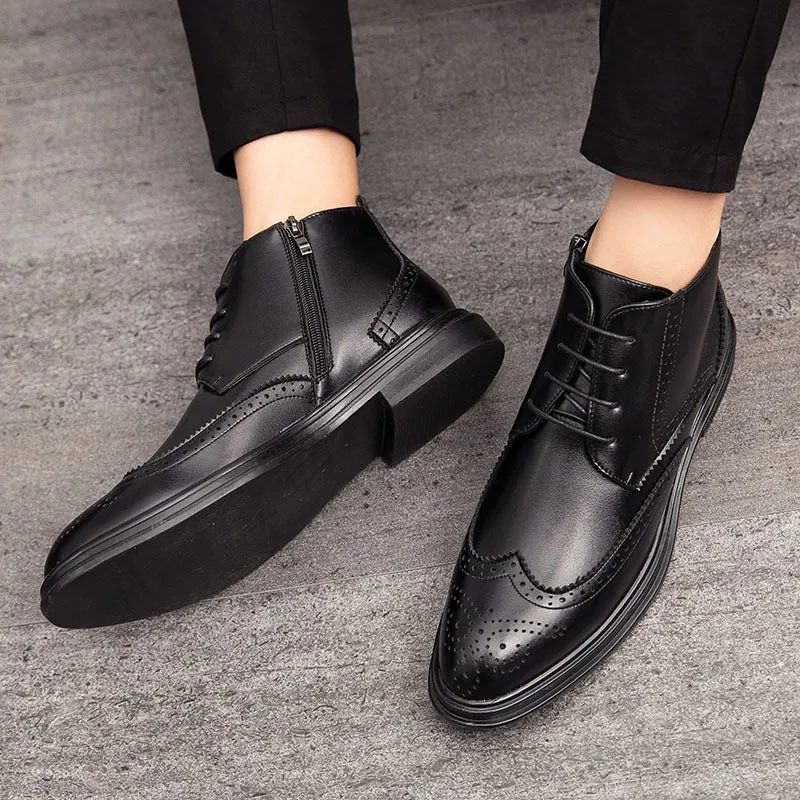 Men's Lace-Up Carved Wingtip Brogue Boots