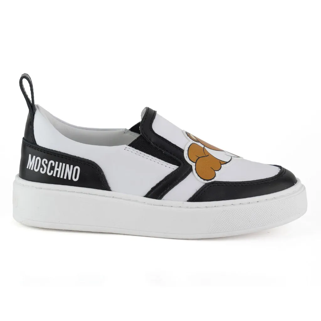 Moschino Kids Teddy Bear Patch Leather Slip-On Low Sneakers