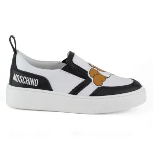 Moschino Kids Teddy Bear Patch Leather Slip-On Low Sneakers