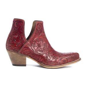 Moxie Hand-tooled Booties in Scarlet