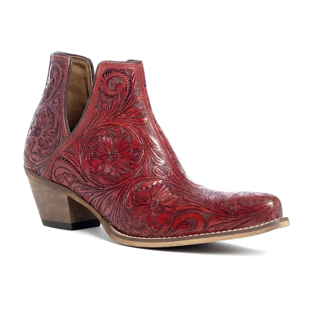 Moxie Hand-tooled Booties in Scarlet