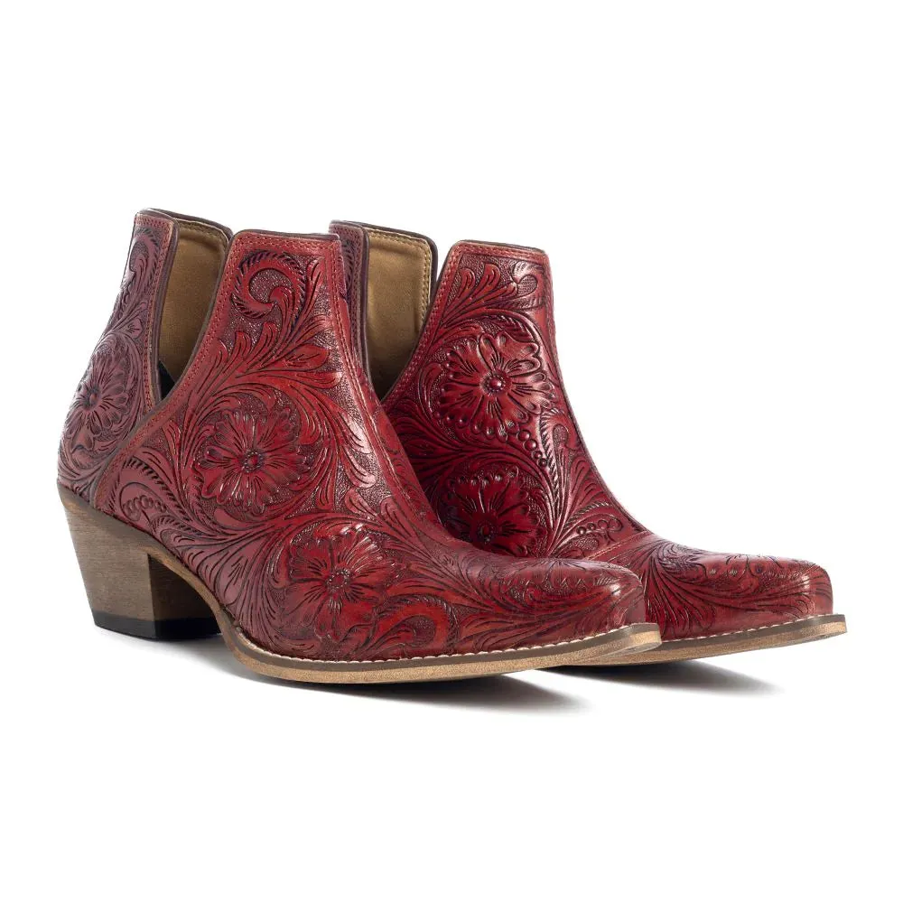 Moxie Hand-tooled Booties in Scarlet