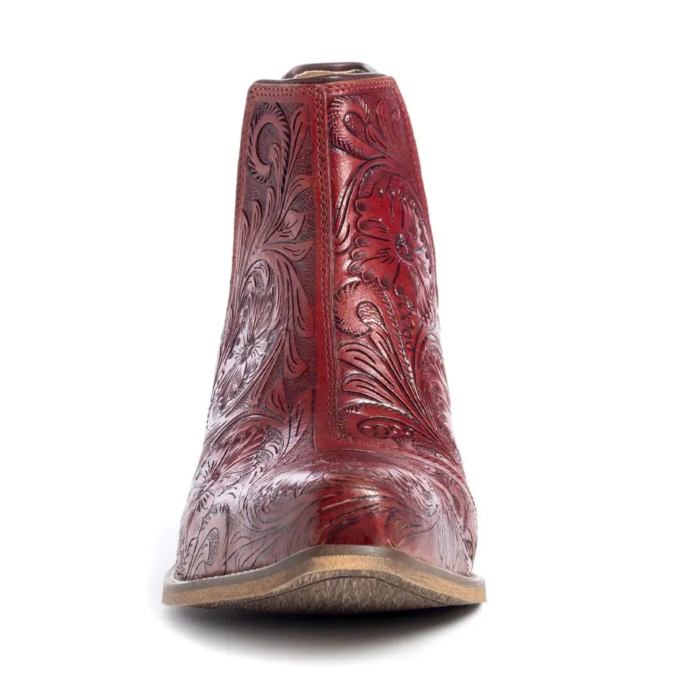 Moxie Hand-tooled Booties in Scarlet