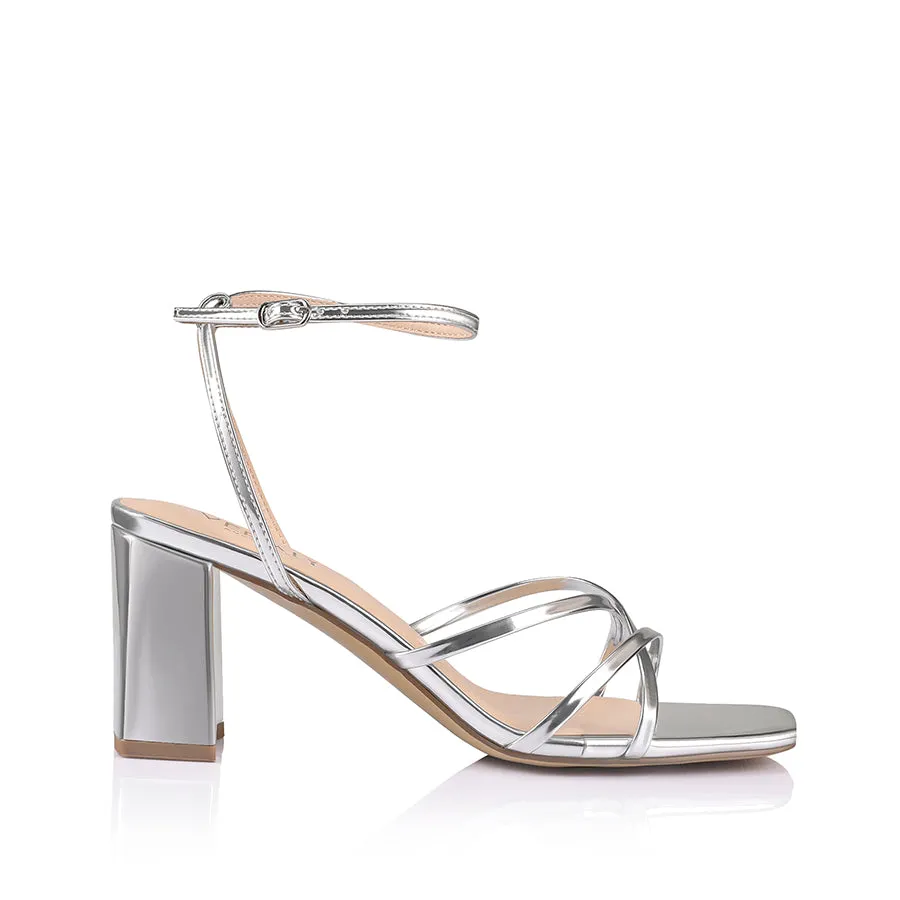 Nakita Block Heel Sandals - Silver Mirror