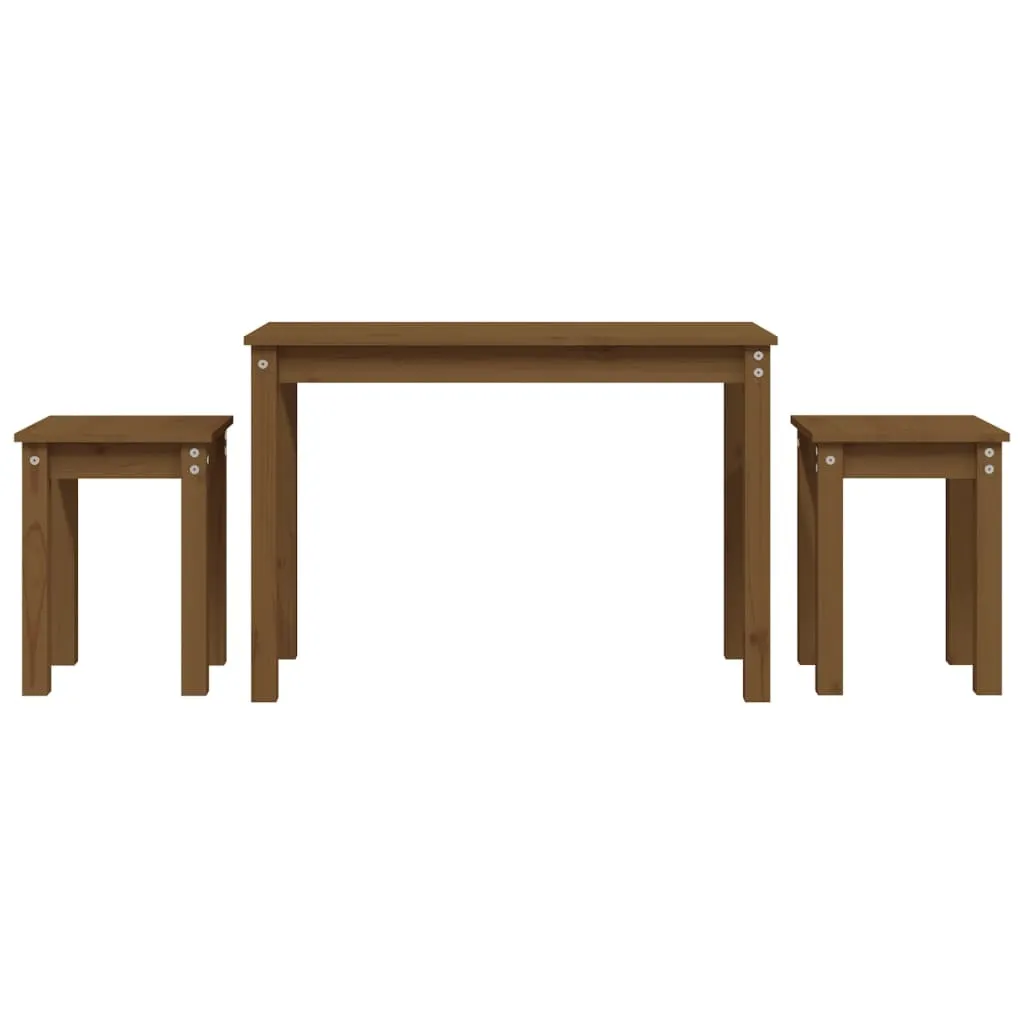 Nesting Tables 3 pcs Honey Brown Solid Wood Pine