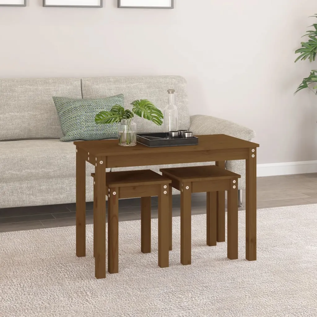 Nesting Tables 3 pcs Honey Brown Solid Wood Pine